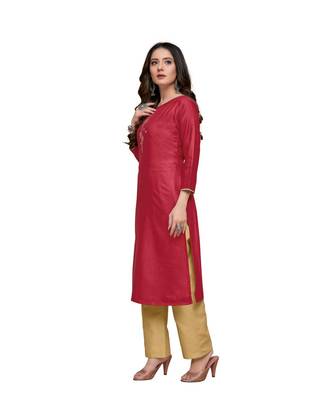 Red cotton embroidered stitched   kurti 4
