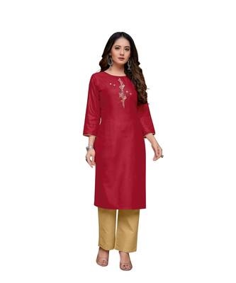 Red cotton embroidered stitched   kurti 5