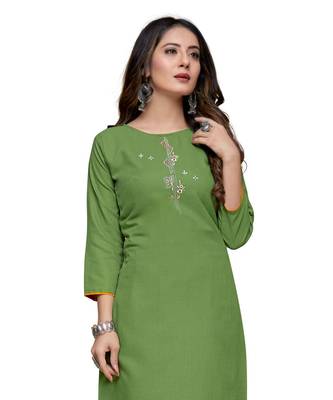 Green cotton embroidered stitched   kurti 1