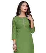 Green cotton embroidered stitched   kurti