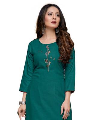 Green cotton embroidered stitched   kurti 1