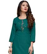 Green cotton embroidered stitched   kurti