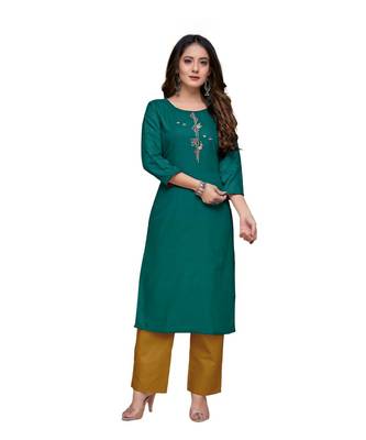 Green cotton embroidered stitched   kurti 5