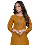 Orange cotton embroidered stitched   kurti