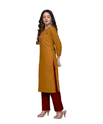 Orange cotton embroidered stitched   kurti 3
