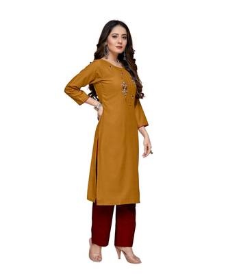 Orange cotton embroidered stitched   kurti 4