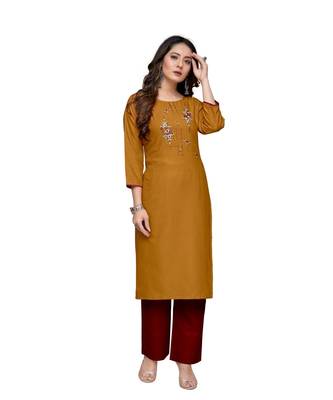 Orange cotton embroidered stitched   kurti 5