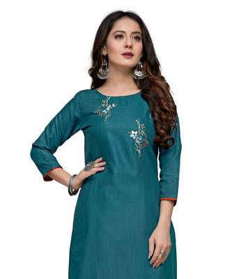 Green cotton embroidered stitched   kurti 1