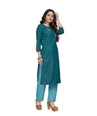 Green cotton embroidered stitched   kurti 4