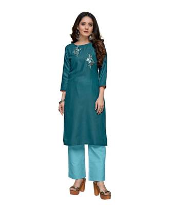Green cotton embroidered stitched   kurti 5