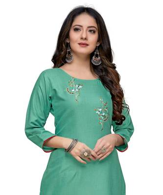 Green cotton embroidered stitched   kurti 1