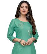 Green cotton embroidered stitched   kurti