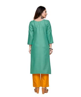 Green cotton embroidered stitched   kurti 2