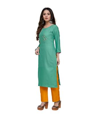 Green cotton embroidered stitched   kurti 3