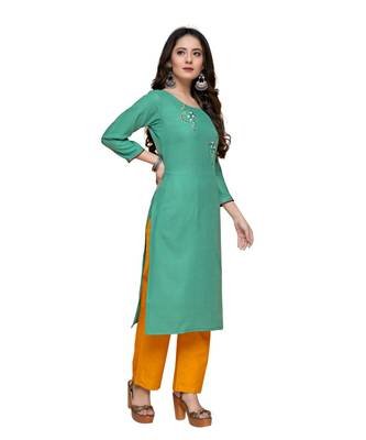 Green cotton embroidered stitched   kurti 4