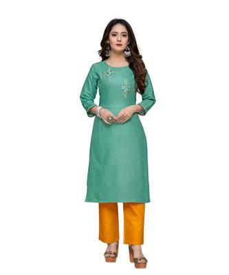 Green cotton embroidered stitched   kurti 5