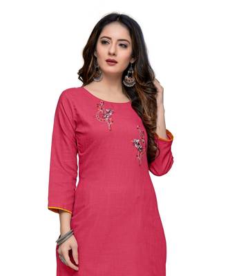 Pink cotton embroidered stitched   kurti 1