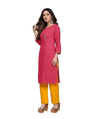 Pink cotton embroidered stitched   kurti 3