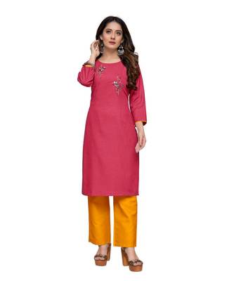 Pink cotton embroidered stitched   kurti 5