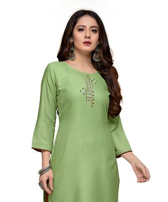 Green cotton embroidered stitched   kurti 1