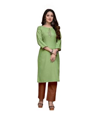 Green cotton embroidered stitched   kurti 5