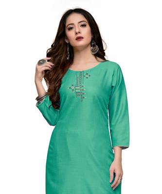 Green cotton embroidered stitched   kurti 1