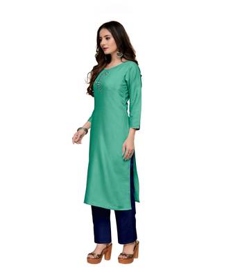 Green cotton embroidered stitched   kurti 3