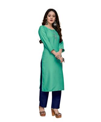 Green cotton embroidered stitched   kurti 4
