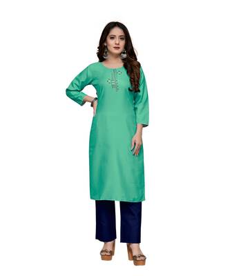 Green cotton embroidered stitched   kurti 5