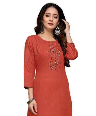 Red cotton embroidered stitched   kurti 1