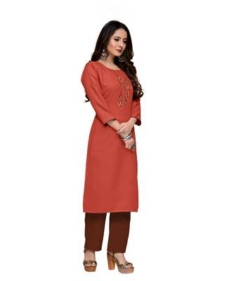 Red cotton embroidered stitched   kurti 4