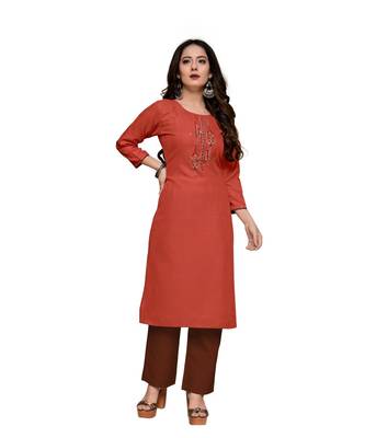 Red cotton embroidered stitched   kurti 5
