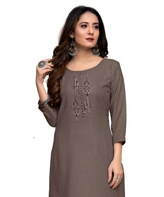 Silver cotton embroidered stitched   kurti 1