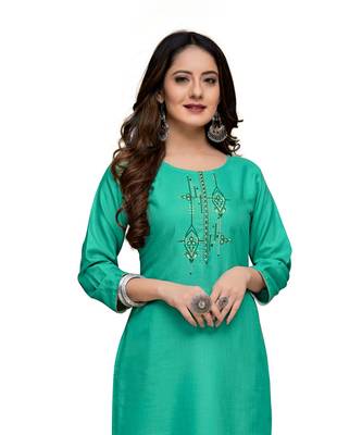 Green cotton embroidered stitched   kurti 1