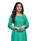 Green cotton embroidered stitched   kurti