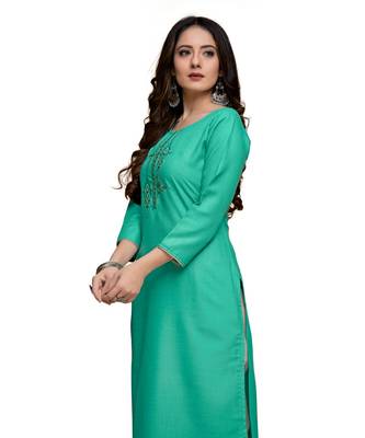 Green cotton embroidered stitched   kurti 3