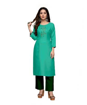 Green cotton embroidered stitched   kurti 5