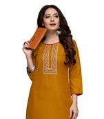 Yellow cotton embroidered stitched   kurti