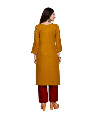 Yellow cotton embroidered stitched   kurti 2