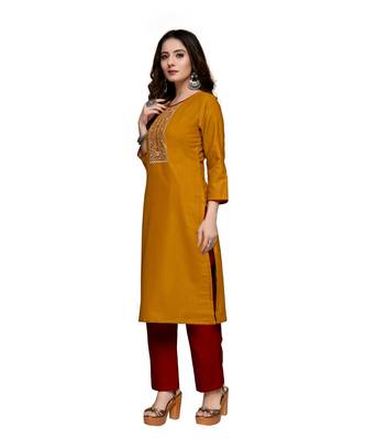 Yellow cotton embroidered stitched   kurti 3