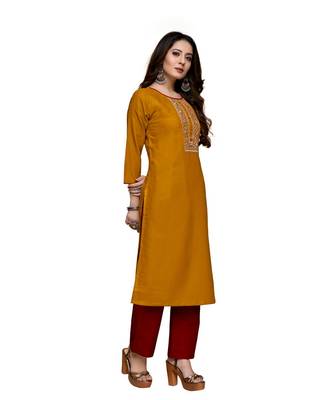 Yellow cotton embroidered stitched   kurti 4