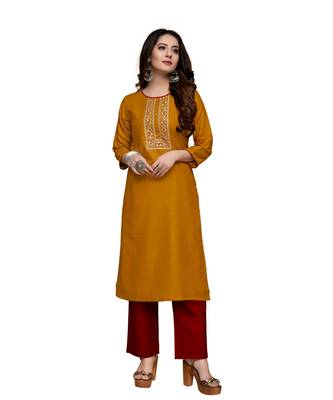Yellow cotton embroidered stitched   kurti 5