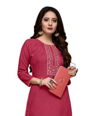 Pink cotton embroidered stitched   kurti 1