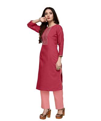 Pink cotton embroidered stitched   kurti 3