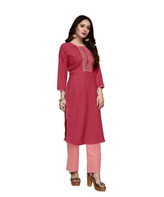 Pink cotton embroidered stitched   kurti 4