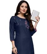 Blue cotton embroidered stitched   kurti