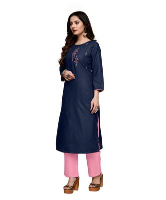 Blue cotton embroidered stitched   kurti 3