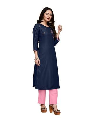 Blue cotton embroidered stitched   kurti 4