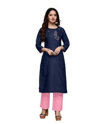 Blue cotton embroidered stitched   kurti 5