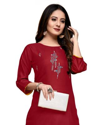 Red cotton embroidered stitched   kurti 1